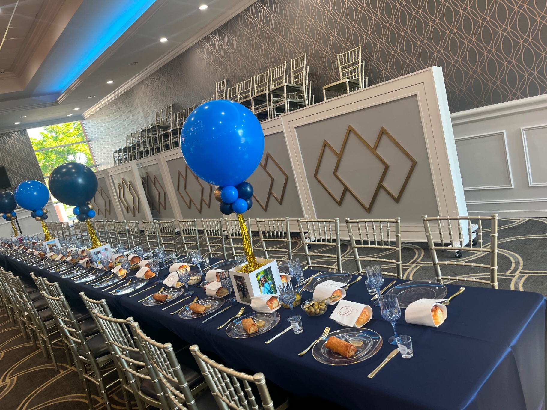 Navy and gold bar mitzvah ballroom