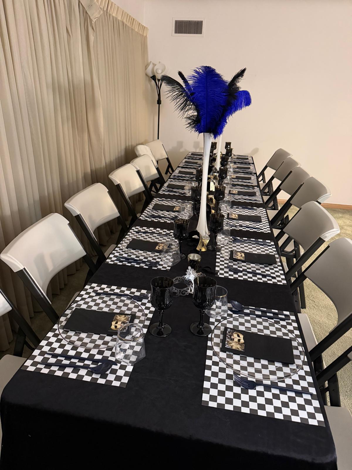 Black and white masquerade themed table