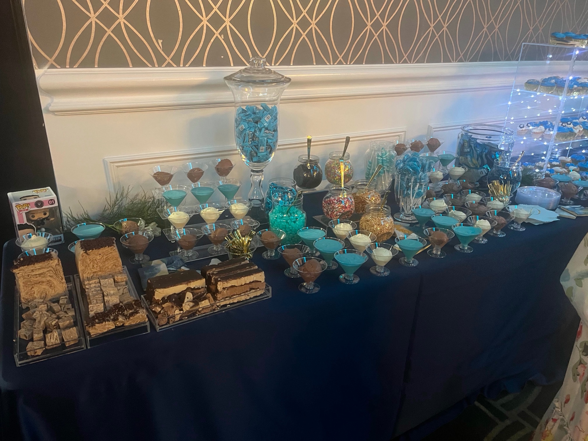 Lavish blue-themed dessert and candy bar