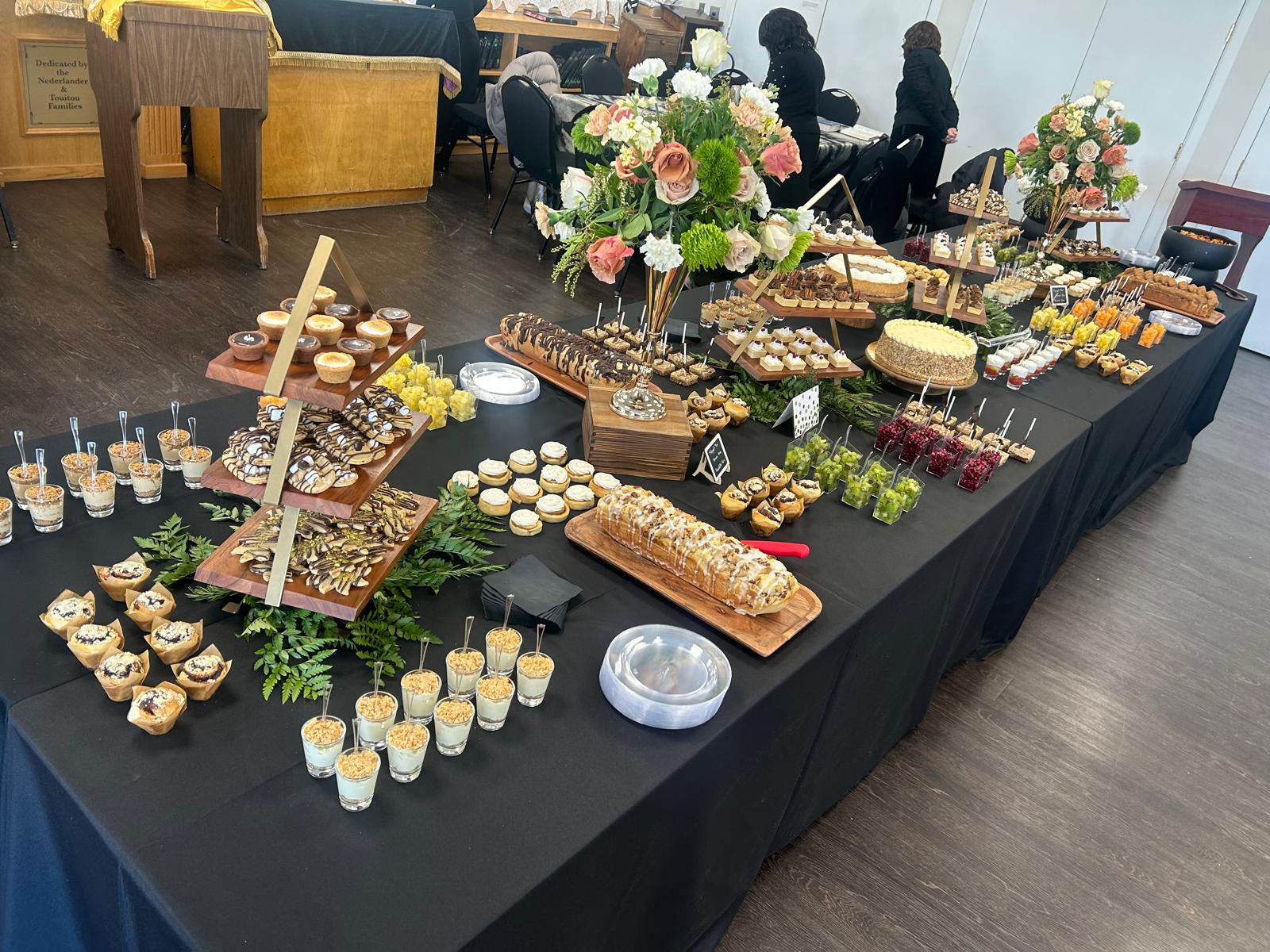 Tiered dessert display with seasonal florals